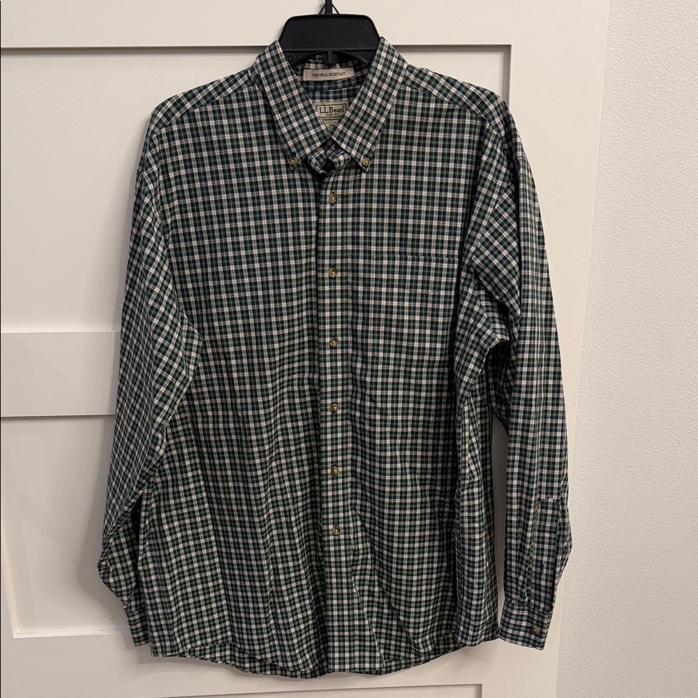 L.L. Bean Men's Blue and Green Checkered Shirt